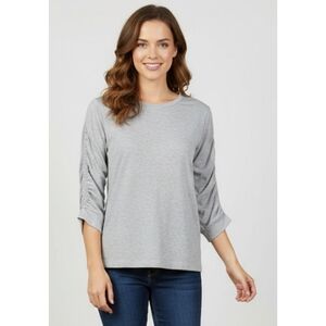 Jane & Delancey Ruched Sleeve Top Gray Size S